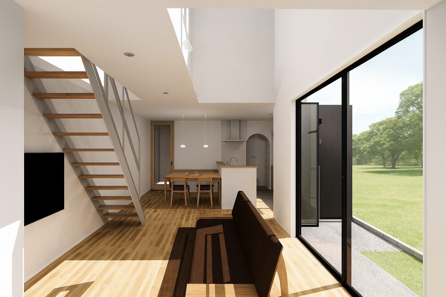 2階からピアノが聴こえてくるくつろぎのリビング